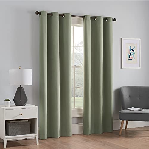 "Eclipse Microfiber Thermal Insulated Single Panel Grommet Top Darkening Curtains for Living Room, 42"" x 63"", Moss"