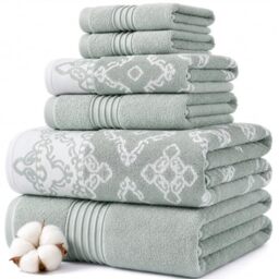 Modern Threads 6 Piece Set, 2 Bath Towels, 2 Hand Towels, 2 Washcloths Yarn Dyed Jacquard/Solid Towel Set Charlize Dark Sage