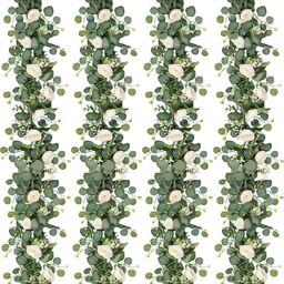 TOCHGREEN 4 Pack Artificial Eucalyptus Flower Garland with White Roses, Fake Rose Flower Greenery Garland Floral Vines for Wedding Home Party Table Runner Decor (4PCS, White)