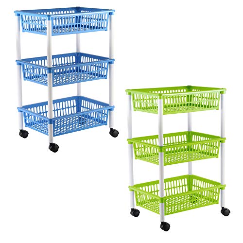 axentia Storage Trolley, Plastic, Blue or Green, Approx. 40 x 30 x 64 cm