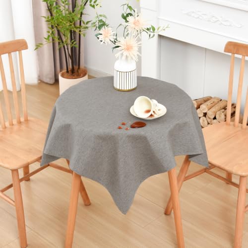 Wolkemer Small Square Tablecloth 36 x 36 Inches Faux Linen Water Resistant - Farmhouse Polyester Tablecloths, Washable Wipeable Table Cover for Nightstands, End Tables, Bedside Tables (Grey)