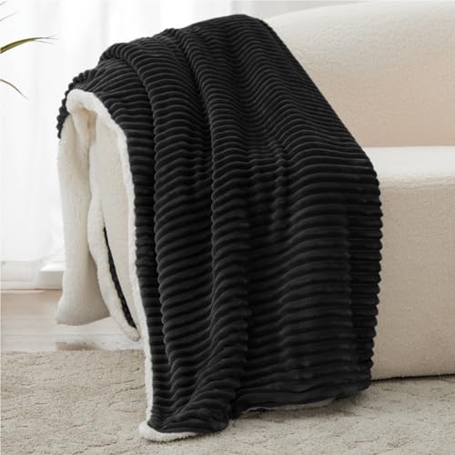 Kozyhvn Sherpa Throw Blanket for Couch - Soft Cozy Fleece, Warm for Winter, Reversible for Sofa, 50 x 60 Inches, Black