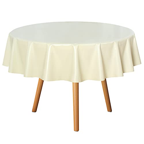 sancua 100% Waterproof Round PVC Tablecloth - 60 Inch - Oil Proof Spill Proof Vinyl Table Cloth, Wipe Clean Table Cover for Dining Table, Buffet Parties and Camping, Beige