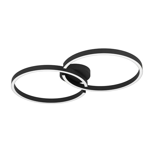 Eglo LED Ceiling Light Fixture Amandolo, dimmable Ceiling lamp with Remote Control, Living Room and Bedroom Lighting with Circles Made of Black Metal, Warm White-Cool White, RGB Backlight