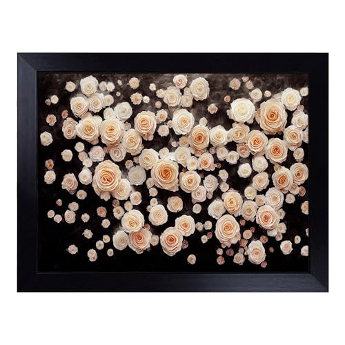 Lap Tray with Bean Bag Cushion, Beautiful Rose Flowers - Handmade in the UK, Raised Wooden Edge, Padded Cushion, Heat-Resistant Wipe-Clean Surface, for Meals, Laptops and Crafts
