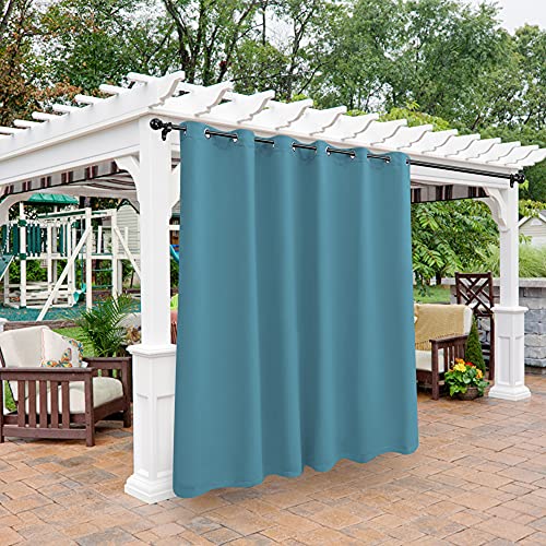 BONZER Outdoor Curtains for Patio Waterproof - Light Blocking Weather Resistant Privacy Grommet Blackout Curtains for Gazebo, Porch, Pergola, Cabana, Deck, Sunroom, 1 Panel, 100W x 84L inch, Teal