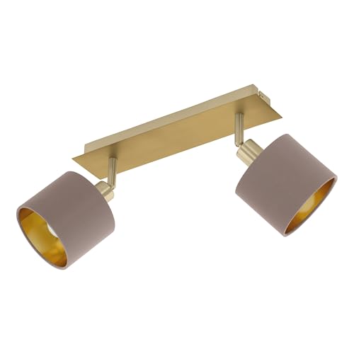 Eglo Ceiling Lamp Valbiano, 2-Light Ceiling Fixture, Ceiling Spotlight Made of Metal and Textile, Hallway lamp in Brushed Brass, Matte Nickel, Cappuccino, Gold, E14 Spots