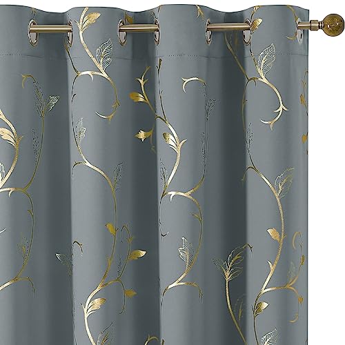 BUHUA Gray Room Darkening Curtains,Insulated Thermal Blackout Curtains,Noise Reducing Panels for Windows,Grommet Thermal Drapes for Living Room,52W??84L,1 Pair