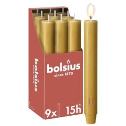 Bolsius - Tapered Candle XL Rustic - 23 x 3 cm - Oat Beige - in Box of 9 Pieces - Length Burning Time 15 Hours - Unscented - Contains Natural Plant Wax - Without Palm Oil