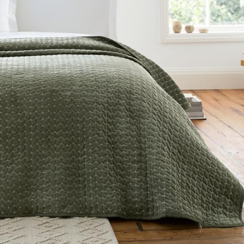Bianca Attica Velvet Embroidered 240x260cm Bedspread Green