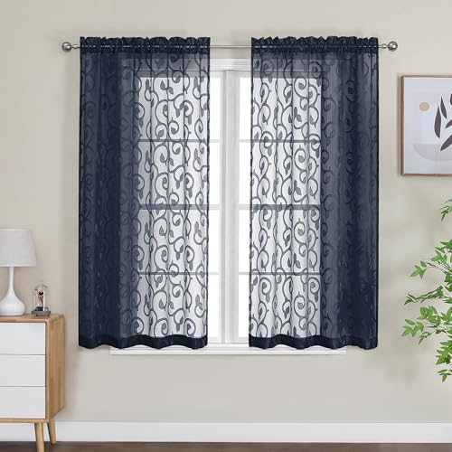 OWENIE Sheer Curtains Navy Blue Drapes