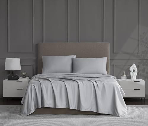 Linen Closet Luxury Cotton 1200 Thread Count Hotel Luxury 4-Piece Sheet Set, Queen, Soft Silver
