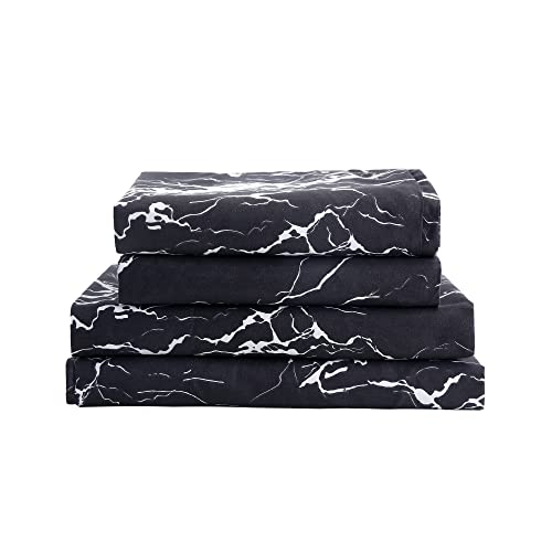 Best Season Bed Sheet Set 3 Pieces -Twin Size-Soft Durable Microfiber Bedding Sheet Set,Deep Pocket,Stain,Fade & Wrinkle Resistant(Black Marble)