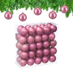 Relaxdays Christmas Baubles, Set of 50, Tree Ornaments, Holiday Decorations, Plastic, Shatterproof, 6 cm, Matte, Pink