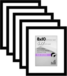 Americanflat 8x10 Photo Frame with Polished Plexi Cover - Set of 5 - Use as 7x5 Photo Frames with Mount or 10x8 Without Mount for Tabletop and Gallery Wall Display - Black