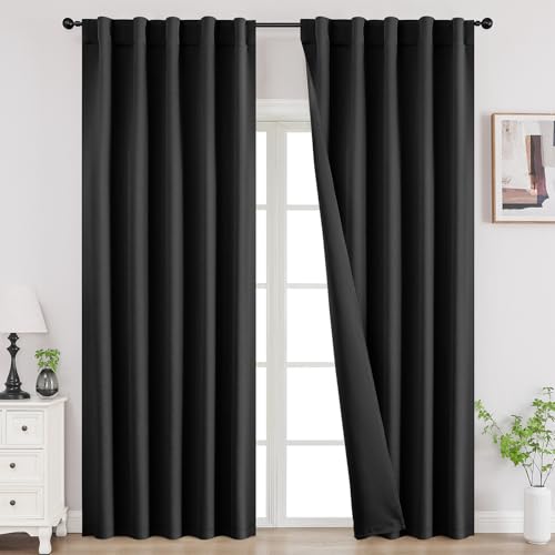 Joydeco Blackout Curtains for Bedroom, Black Out Curtains 108 Inch Long, Room Darkening Noise Reducing Wrinkle-Free Drapes, 108'' Long Curtains for Living Room 2 Panels (W52 x L108 Inch)