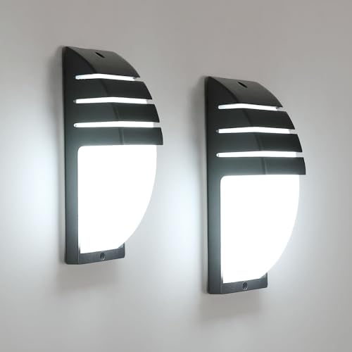 Comely Outdoor/Indoor Wall Light, 2 PCS 12W Outdoor Wall Lamp IP65 Waterproof, Black Aluminum LED Wall Lamp Sconce for Porch Front Door Patio Garden, Cool White 6500K