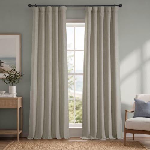 HPD Half Price Drapes Faux Linen Room Darkening Curtains - 84 Inches Long Luxury Linen Curtains for Bedroom & Living Room (1 Panel), 50W X 84L, Oatmeal