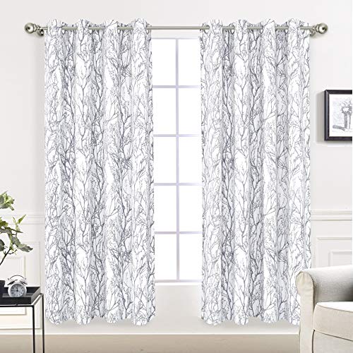 DriftAway Tree Branch Botanical Pattern Painting (Black) out Room Darkening Thermal Insulated Grommet Lined Window Curtains 2 Panels 2 Layers Each 52 Inch by 63 Inch (Gray)