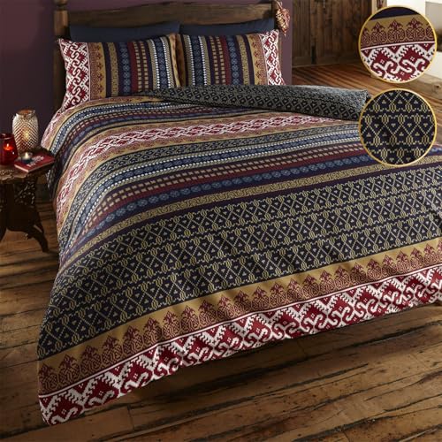 Kampala Hill Navajo Duvet Cover Set Ethnic Reversible Bedding Purple Navy Gold Super King