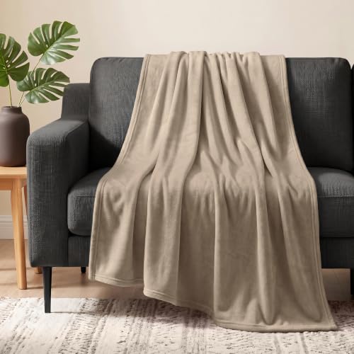 PAVILIA Taupe Fleece Throw Blanket for Couch Twin Size, Light Brown Super Soft Fuzzy Flannel Throw for Sofa, Luxury Plush Microfiber Blanket Twin Bed, Home Decorative Velvet Gift Blanket, 60x80