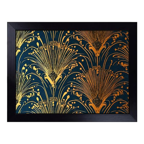 Lap Tray with Bean Bag Cushion, Art Deco Pattern - Handmade in the UK, Raised Wooden Edge, Padded Cushion, Heat-Resistant Wipe-Clean Surface, for Meals, Laptops and Crafts