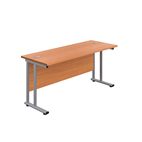 Office Hippo Heavy Duty Rectangular Cantilever Office Desk, Home Office Desk, Office Table, Integrated Cable Ports, PC Desk For Office or Home, 5 Yr Wty - Silver Frame/Beech Top, 140cm x 60cm
