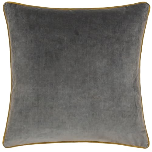 furn. Meridian Polyester Filled Cushion – Luxury Contrast Piped Velvet Decorative Pillow (Charcoal/Moss - 45x45cm)