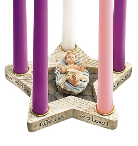 Religious Gifts Star Advent Wreath Candle Holder with Removable Baby Jesus Christ Christmas Decoration