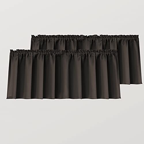 Mrs.Naturall Brown Valances for Kitchen Windows, Farmhouse Vintage Rustic Country Insulated Valance for Bathroom Living Room Bedroom, 52 x 18 Inch Length, Dark Chocolate Coffee