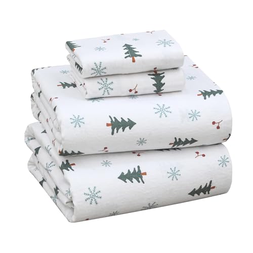 Ruvanti 100% Cotton 4 Piece Flannel Sheets King Floral Design- Deep Pocket -Warm-Super Soft-Breathable & Moisture Wicking Flannel Bed Sheet Set King Include Flat Sheet, Fitted Sheet & 2 Pillowcases