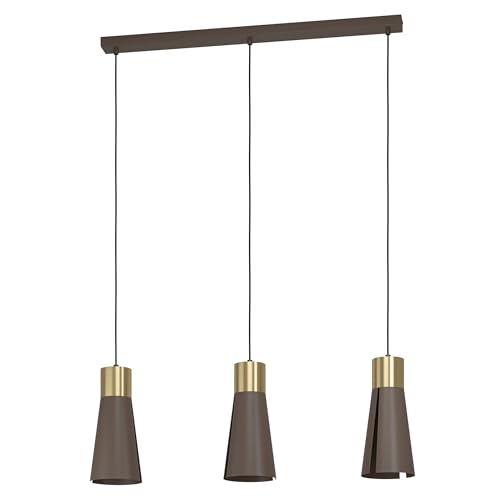 Eglo LED Pendant Lighting Losalomas, Elegant 3 Bulb Ceiling Light Fitting Made of Metal in Mocha Colour and Brass, Hanging lamp for Dining and Living Room, Warm White, GU10 Socket