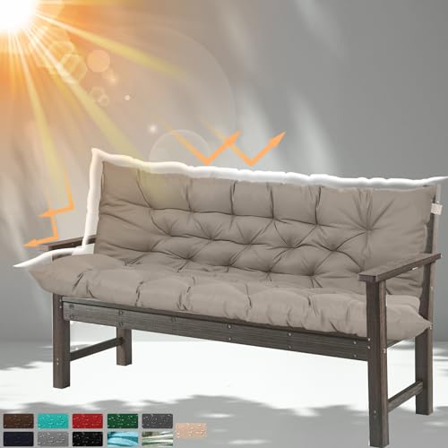 "HIYEN Porch Swing Cushions 3 Seater Replacement, Waterproof Bench Cushions for Outdoor Furniture with Backrest, 4"" Thickened Patio Swing Cushion with Ties (Khaki, 60 * 40 inch)"