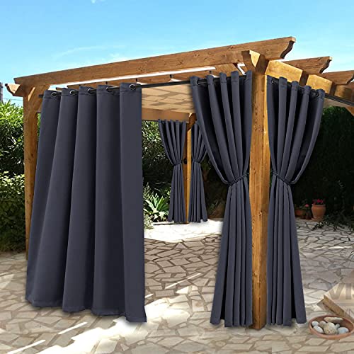 Bonzer Waterproof Indoor/Outdoor Curtains for Patio Thermal Insulated Thick - Sun Blocking Privacy Blackout Curtains for Bedroom/Porch/Living Room/Pergola/Cabana 2 Panels, 70 x 120 inch, Dark Grey