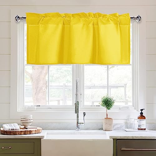 XWZO Kitchen Valances Curtains for Windows Living Room Bedroom Bathroom Toppers Farmhouse Style Rustic Dinning Room Blackout Thermal Insulated Rod Pocket, W42 x L12 Inch Length, Yellow, 1 Panel.