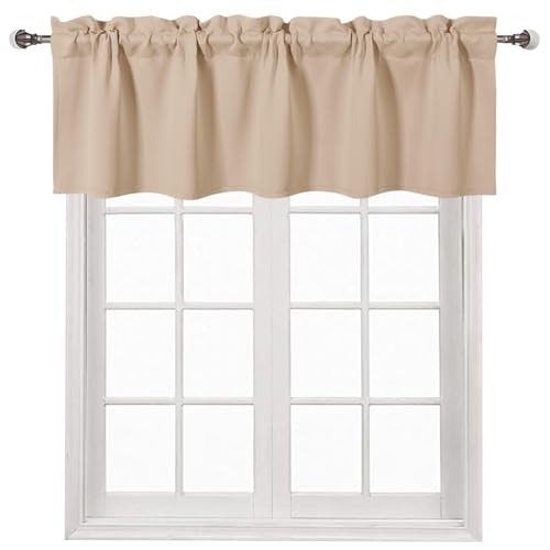 DWCN Valance for Windows Kitchen Rod Pocket Window Valance Curtains Thermal Insulated 52 x 18 inch Long, 1 Panel, Beige