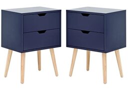 GFW Pair of Nyborg Scandinavian Style 2 Drawer Bedside Cabinet with Pine Wooden Legs, Wood, Nightshadow Blue, 40 x 56 x 30