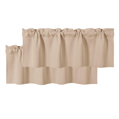 DWCN Valances for Windows Rod Pocket Window Valance Curtains for Kitchen Bathroom 42 x 18 inch Long,2 Panels, Beige