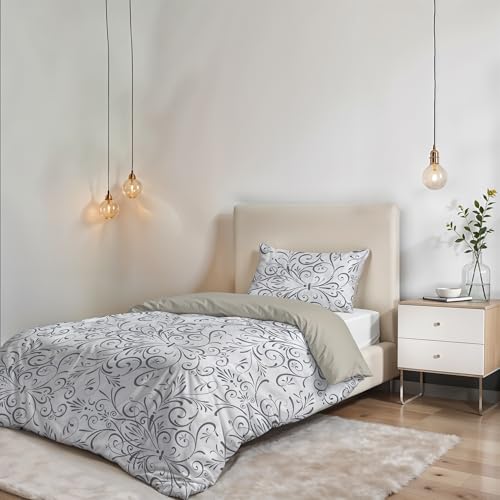 Italian Bed Linen Sogni e Capricci Fantasy Duvet Cover (Made in Italy), ornato Grigio, small double