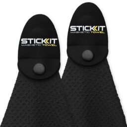 STICKIT Magnetic Golf Towel, Black - 2-Pack - Top-Tier Microfiber Golf Towel with Deep Waffle Pockets - Industrial Strength Magnet for Strong Hold to Golf Carts or Clubs