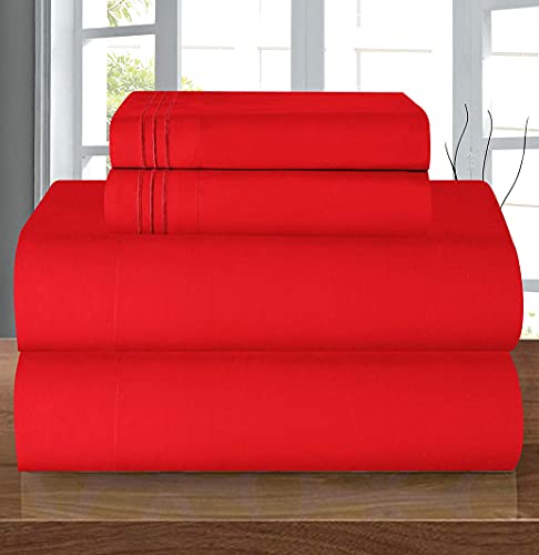 Elegant Comfort Coziest Bedding Set, Easy All Around Elastic Fitted Sheet, Deep Pocket up to 16inch, Microfiber, Red, King