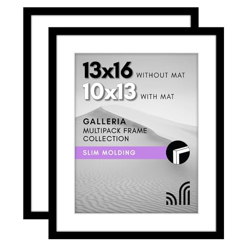 Americanflat 13x16 Picture Frame Set of 2 in Black - Use as 10x13 Picture Frame with Mat or 13x16 Frame Without Mat - Collage Picture Frames with Plexiglass Cover for Horizontal or Vertical Display