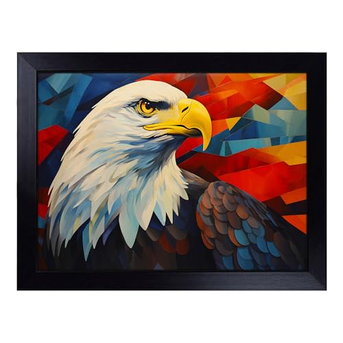 Lap Tray with Bean Bag Cushion, Eagle Art Deco - Handmade in the UK, Raised Wooden Edge, Padded Cushion, Heat-Resistant Wipe-Clean Surface, for Meals, Laptops and Crafts