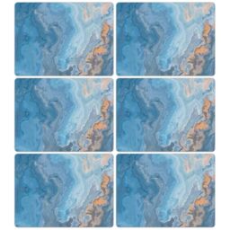 Marble Placemats Set of 6 Blue Marbles Plastic Table Mats Marble Theme Place Mats Wipe Clean Washable Holiday Table Decoration for Indoor Outdoor Party Kitchen Dining