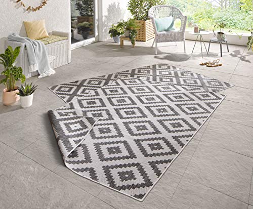 NORTHRUGS Outdoor Rug Malta Reversible Rug Weatherproof Modern Geometric Pattern Runner for Balcony Patio Garden Conservatory Living Room Rug Waterproof Polypropylene Grey Cream 120 x 170 cm