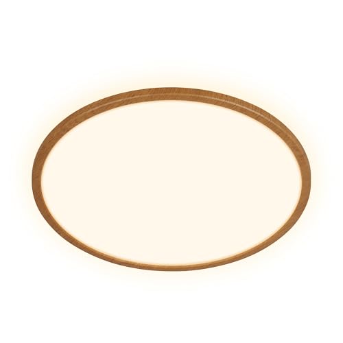 BRILONER - LED Ceiling lamp with indirect Light, Flat, Warm White, Ceiling Light, Living Room lamp, LED Panel, Kitchen, Bedroom, 42x3 cm, Wood-Effect Surround