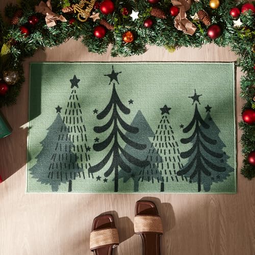 Sonive Christmas Door Mat Indoor, Non-Slip Dirt Trapper Door Mat for Back & Front Door, Carpet Rug Machine Washable Entrance Rug Doormat 50 x 80 cm Christmas Tree Decorations