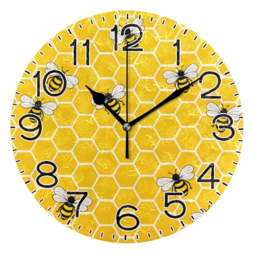 ALAZA Yellow Bees and Honey Wall Clock Battery Operated Non Ticking Silent Quartz Analog Rustic Farmhouse Round Clock Retro Decor for Home Kitchen Living Room Bathroom