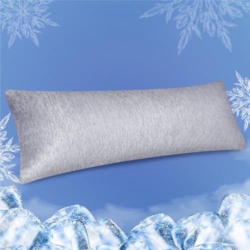 Fittia Ultra Cooling Body Pillow Cases for Night Sweats & Hot Sleepers, Body Size Cooling Pillowcases for Sleeping, Q-Max 0.45 Cooling Body Pillow Cover with Hidden Zipper, Grey