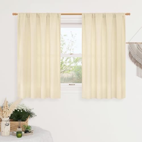LAMIT Linen Curtains for Windows 2 Panels Set, 48 Inch Linen Textured Light Filtering Bedroom Drapes Rod Pocket Boho Window Treatment Panels for Farmhouse/RV Camper/Loft, 42 x 48 Inch, Linen